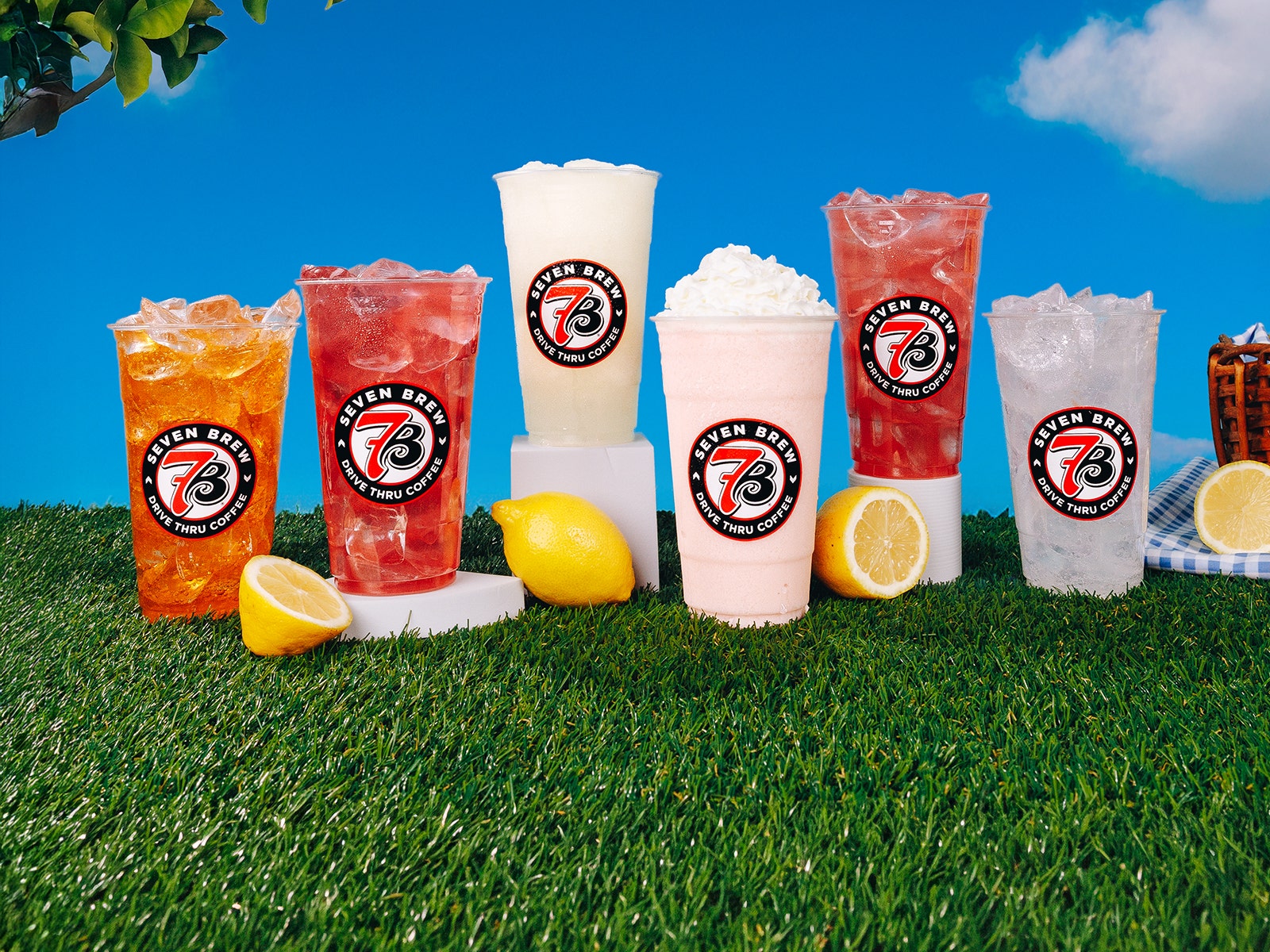 7 Brew drive-thru stand with Brew Crew preparing handcrafted drinks.